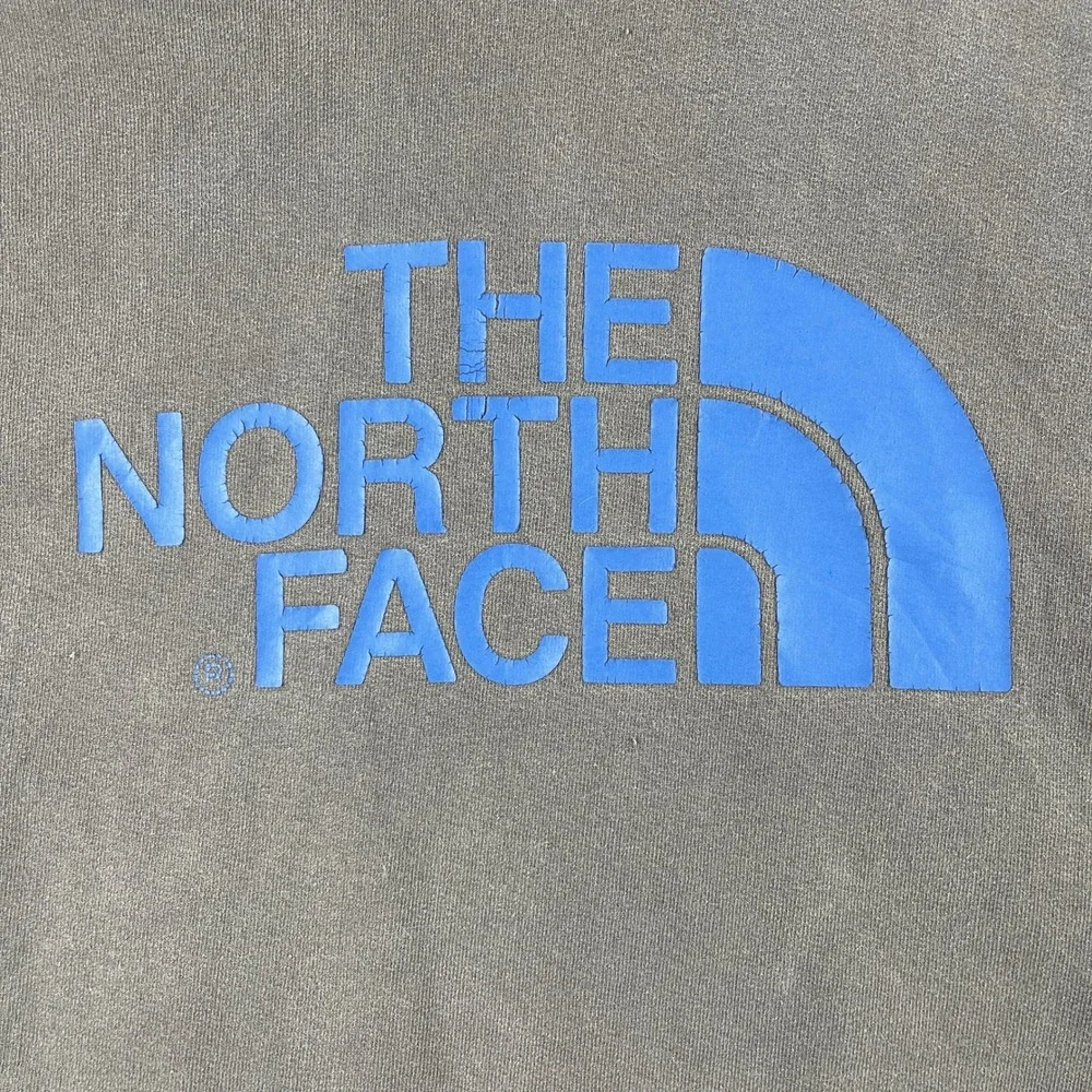 The North Face Men Large Gray Hoodie Blue Logo Graphic Pullover Sweatshirt